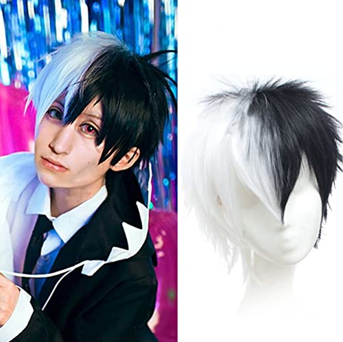 RTTYYR Monokuma Wig Straight Short Black and White Wig Halloween Costume Wig With Bangs for Women female Men male Monokuma cosplay Synthetic Hair Party Wig