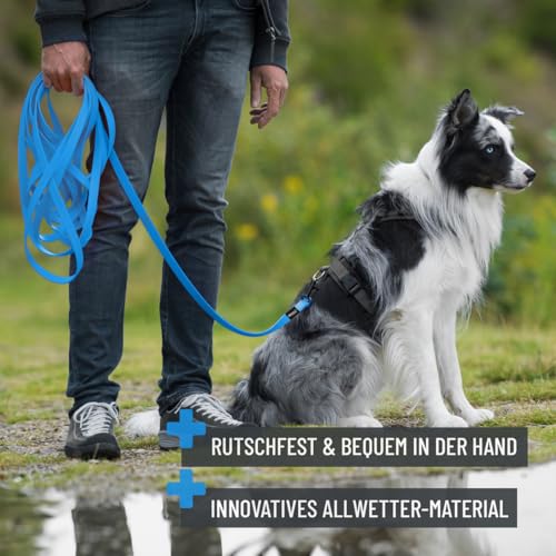 ReaVET Schleppleine für Hunde 5 Meter, Blau I Robuste & wasserfeste Hundeleine lang I Übungsleine mit Griff, Trainingsleine Laufleine für große & kleine Hunde