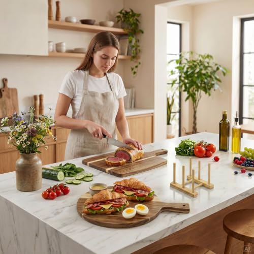 2 Tablas de Cortar Redondas de Madera de Acacia con Soporte miniatura 5