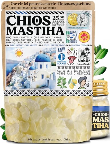 Nabür - 25gr Masilla de Chios DOP, Mastic de Quíos 100% Natural (Medium Grade), Resina Pura de Grecia | Chicle Natural Sin Azúcar
