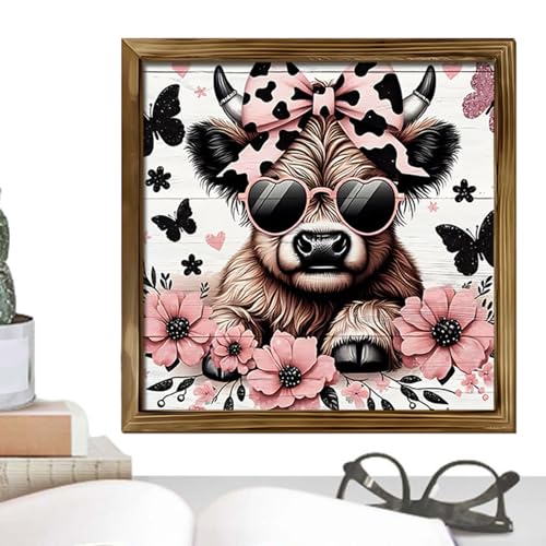 Decoración de pared premium de ganado y flores con marco rústico de alta calidad