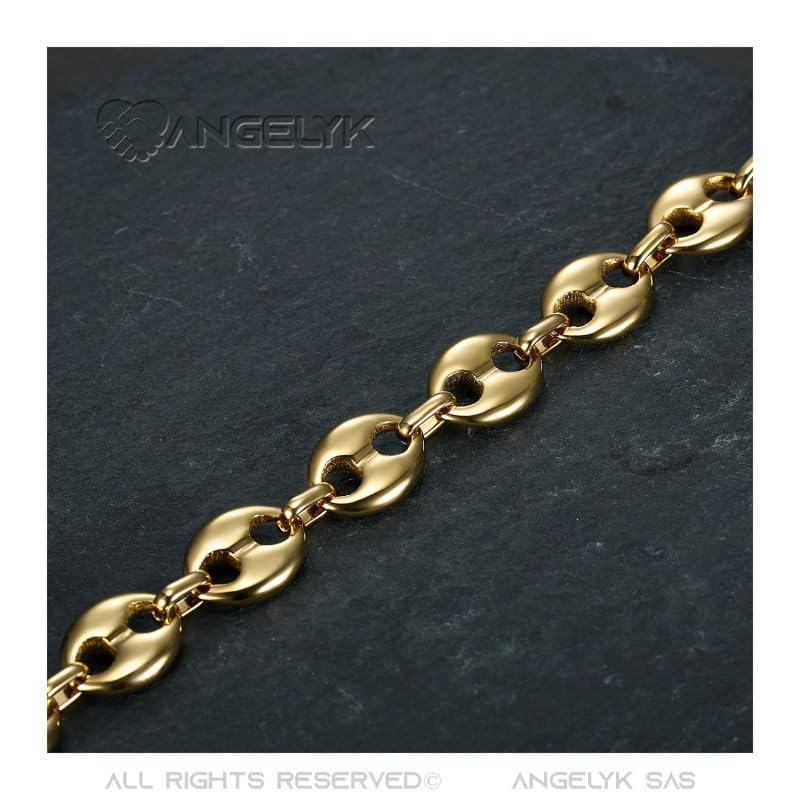 BOBIJOO Jewelry - Ensemble Collier Chaîne + Bracelet Grain de Café Acier 316L Or Plaqué Doré 4 Tailles diffentes