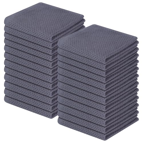 Image of Homaxy 100% Cotton Waffle Weave Kitchen Dish Cloths, Ultra Soft Absorbent Quick Drying Dish Towels, 12 x 12 Inches, 24-Pack, Dark Grey
