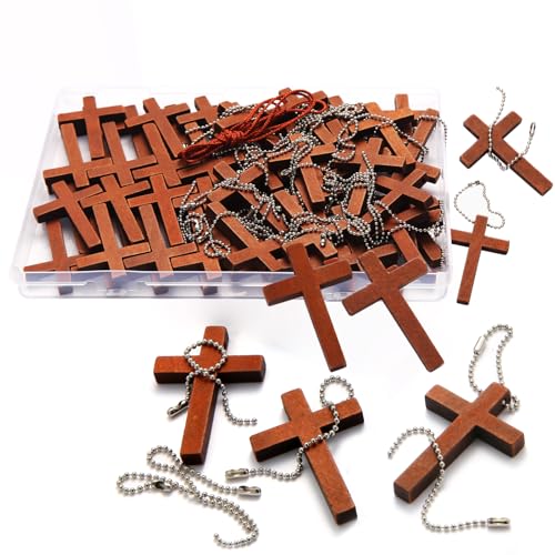 Gtudkae 1 Box 70 Pack Small Wooden Pocket Cross Charms...