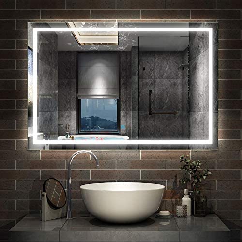Miroir de Salle de Bain 120x80cm Anti-buée Miroir Mural avec éclairage LED modèle Carré