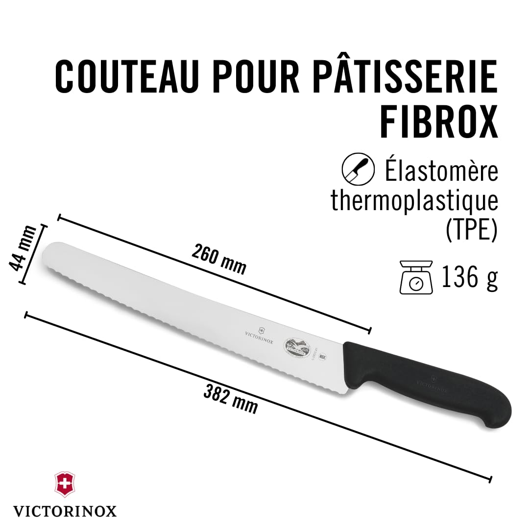 Victorinox Fibrox Couteau à pâtisserie denté 26 cm Inox Noir