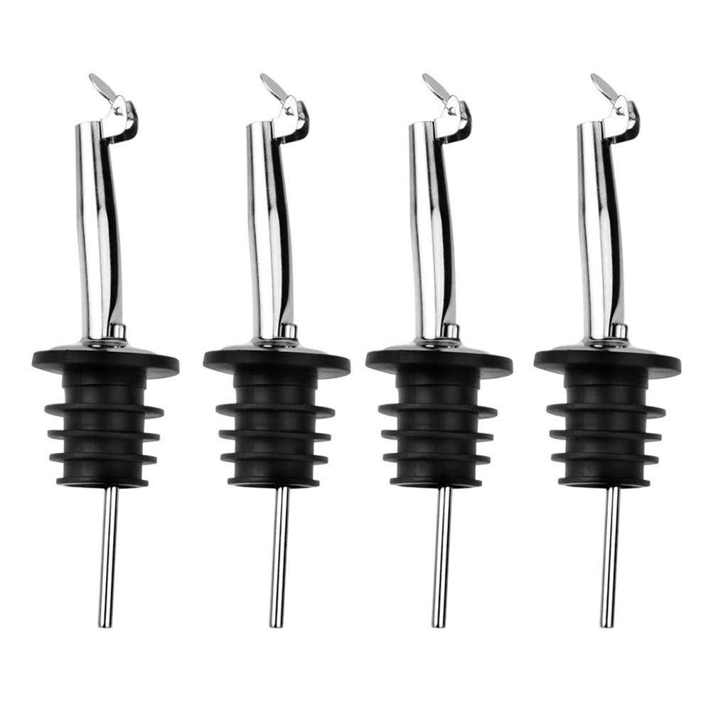 Wellehomi Bottle Pourer, 4 Pieces Wine Pourer, Spout for Wine Liquor, Olive Oil, Coffee Syrup, Vinegar Bottles, Plastic Corks, Oil Pourer Ideal for Cocktails, Parties, Shots and Bars (Black)