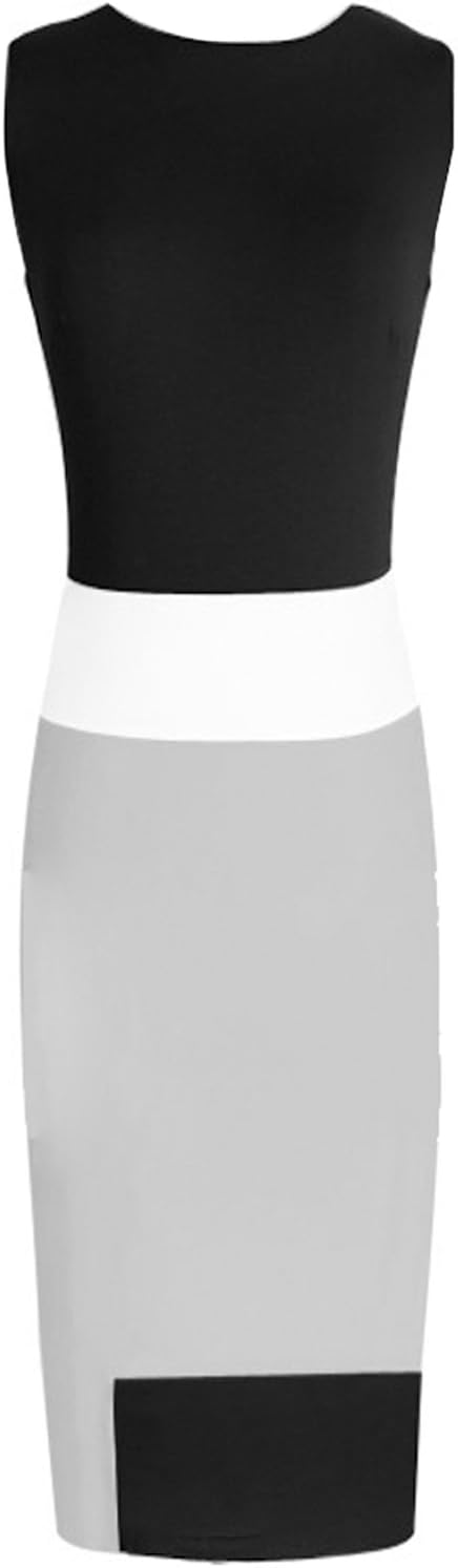 Womens Casual Colorblocking Formal Office Midi Bodycon Stretch Dress Plus Size (XXL(US10), black+beige+white)