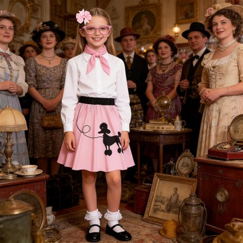Disfraz completo años 50 para niñas, falda Poodle miniatura 5