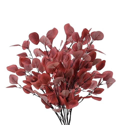 5 Stück Künstliche Eukalyptus Zweige 90 CM, Herbstzweig Rot...