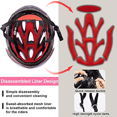 SKT HP Toddler Bike Helmet, Adjustable Helmet for Kids and Youth with Detachable Magnetic Goggles, Bicycle Cycling Skate Scooter Skateboard Helmet for Girls and Boys Pink - Thumbnail 6