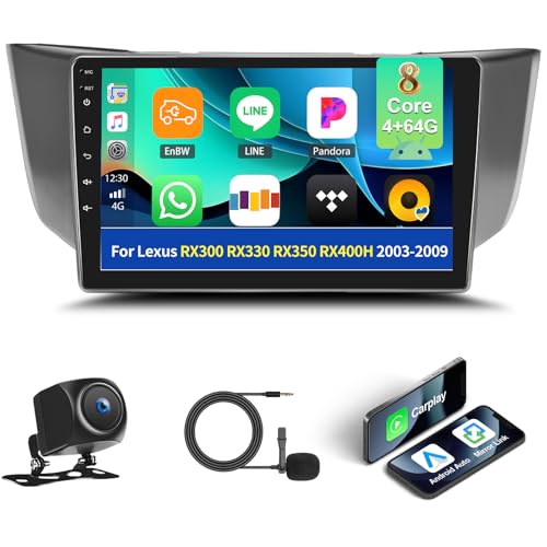 [4+64G] 8-Core Qualcomm Android 15 Car Stereo for Lexus RX300 RX330 RX350 RX400H 2003-2009 with Wireless Carplay&Android Auto,9 Inch Car Radio with Mirror Link Bluetooth 5.1 FM/RDS DSP WiFi GPS SWC