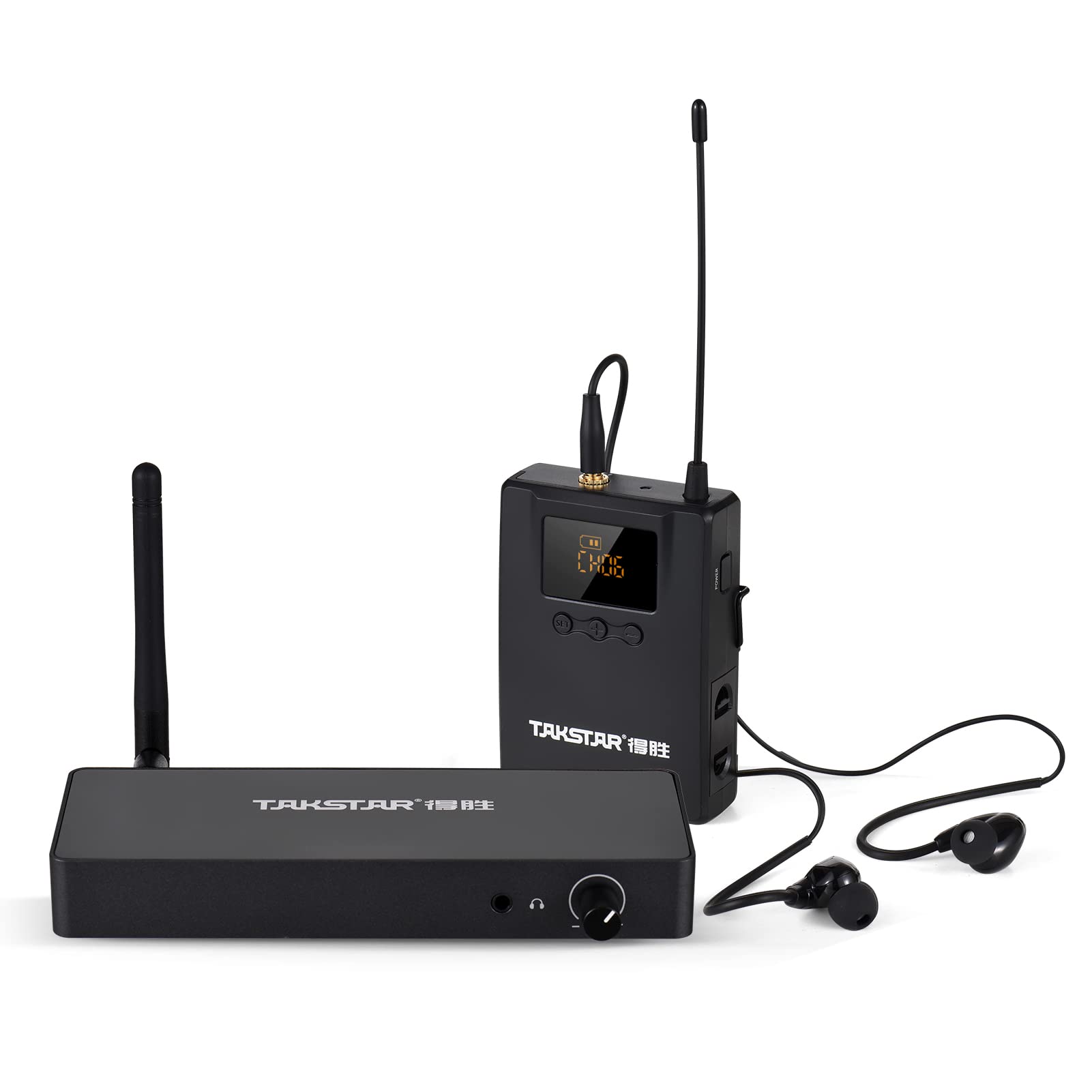 WPM-300 Wireless Monitoring System with In-ear Earphone UHF Audio Transmitter Bodypack Receiver 164FT Transmission Range LED Digital Display for Stage Studio