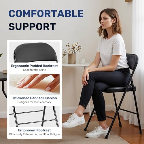 Miniatura 6 de InfiniPower Paquete de 4 sillas plegables con cojín y respaldo acolchados de vinilo, silla plegable de acero de metal resistente, asiento comercial