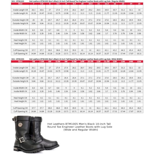 Hot Leathers BTM1005 Men's Black 10-inch Tall Round Toe Engineer Leather Boots with Lug Sole - 133