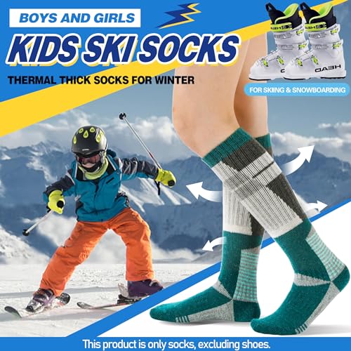 Image of ANTSANG 3 Pairs Kids Merino Wool Ski Socks Boys Girls Thermal Thick Warm Winter Cozy Socks for Skiing Snowboarding