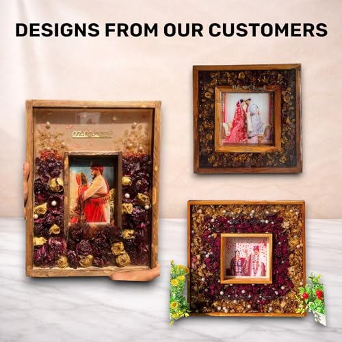 Image of Varmala Preservation Frame with Photo Compartment | Wedding Garland Keepsake Frame | Leakproof Resin Art Display | Premium Quality Gift for Couples & Anniversary (Square, Pinewood, 12x12 Inch)