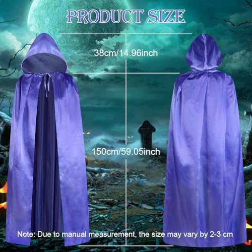 Aomig Schwarzer Umhang Vampir Umhang Jedi Mantel Mittelalter Umhang mit Kapuze für Erwachsene Unisex Scream Kinder Cape Kostüm Halloween Costume Maskerade Familienfeier Karneval Cosplay (Blau-150cm)