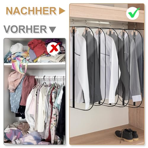 Pesutei 8 Stück Kleidersack, Halbtransparenten Kleidersäcke (60 x 100 cm) mit Reißverschluss, Anzug Schutzhülle Eignet Sich für Anzüge, Mäntel und Hemden, Mottenfest, Staubdicht und Wiederverwendbar