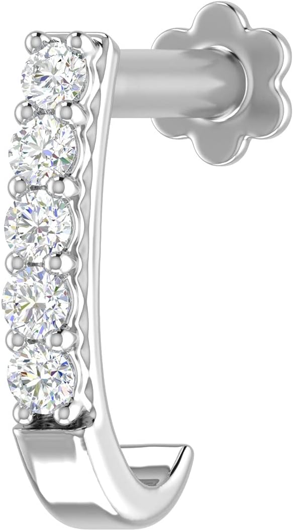 0.06 to 0.13 Carat 5-Stones Natural Diamond Nose Pin Open Hoop Screw Back Nose Stud in 18K Gold Jewelry Gift for Women