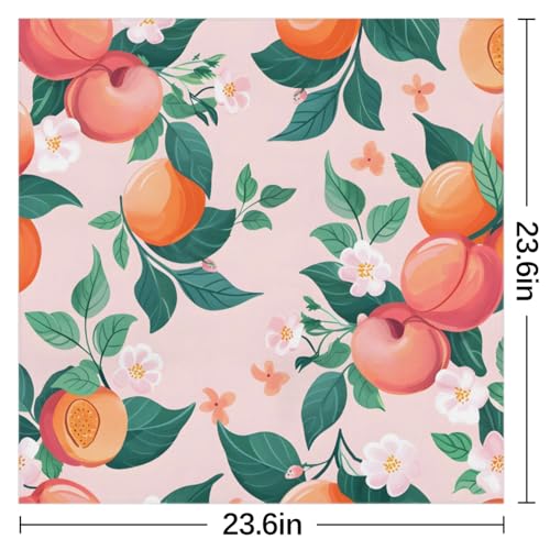 KOBLEN Fruits Peach Flowers Women's Fashion Scarf - 23.6“ x 23.6” Women's Square Silk Scarf, Lightweight Polyester Headband, Hair Towel, Neck Towel for Elegant Style2