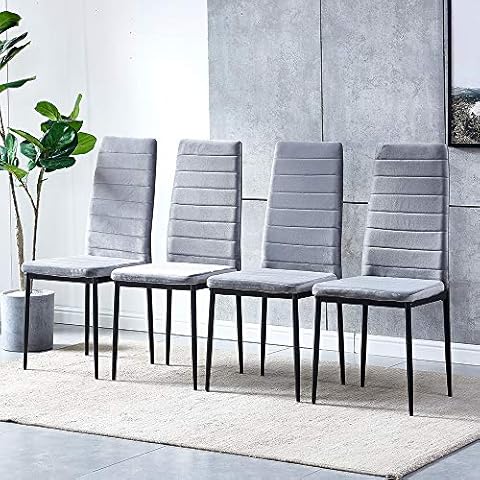 Ansley&HosHo-US High Back Dining Chairs Set of 4, Velvet Dining Room Chairs for Kitchen, Lounge, Living Room with Metal Legs, 4 Pieces Modern Dinner Chairs Side Chairs, Grey Cover