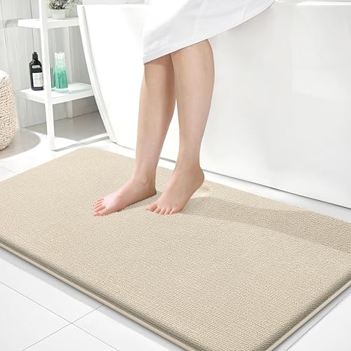 Image of OLANLY Thick Memory Foam Large Bathroom Rugs 40x24, Extra Soft Absorbent Bath Rug, Quick Dry Bath Mats, Non-Slip, Machine Washable Carpet for Bathroom, Tub and Shower, Home Decor Accessories, Sand