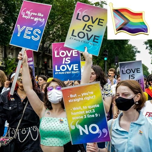 Image of 12 /25 /50 /100 /200 Pcs Progress Pride Pins Decorations LGBTQ Pins Accessories Pride Decor Bulk Stuff Rainbow Pins Gay Enamel Lapel Pin Progress Pride Month Decorations Gift for Parade Party, Flag