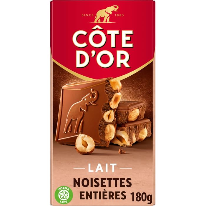CÔTE D'OR Tablette de chocolat au lait aux noisettes entières 180 g