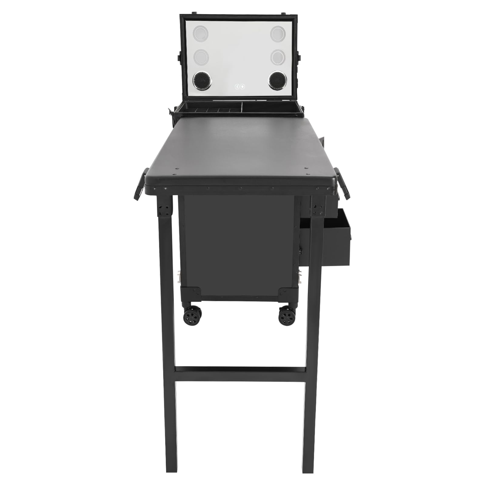 Trousse de maquillage professionnelle avec table, miroir LED et 3 tiroirs, table de manucure pour manucure, capacité de charge totale de 50 kg, couleur noire