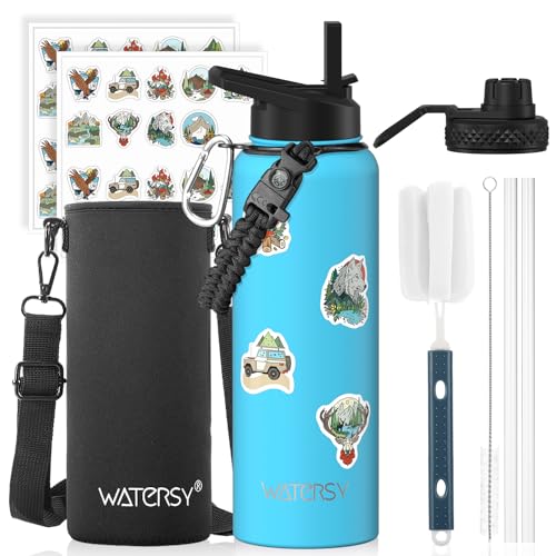 Image of 40oz Insulated Water Bottle (Cold for 48 Hrs),BPA Free&Leak Proof,Stainless Steel Water Flask,Water Jug with Straw Spout Lids for Gym,Hiking,Travel,Sky Blue