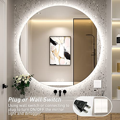 Ftoti 32 Inch Led Backlit Round Mirror For Vanity,6000K Wall Mounted Round Mirror With Lights,Dimmable Lighted Bathroom Round Mirror With Anti-Fog, Touch Switch And Cri 90+ #TOP4