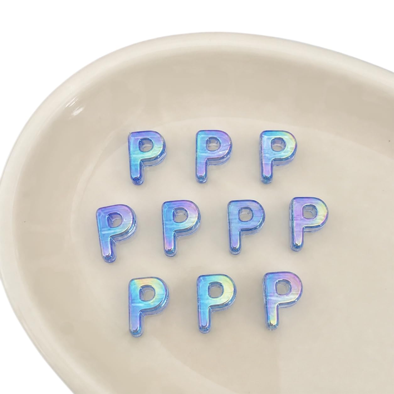 Letter Beads 10pcs, Large Acrylic Alphabet Beads with 6mm Hole, Iridescent Holographic UV Plated for Bracelet Making, Jewellery, Keyrings & Craft (Iridescent Blue, Letter P)