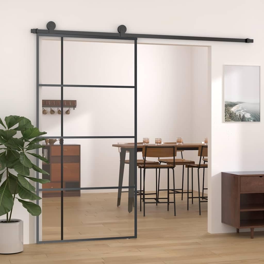 YAFF Sliding Door, Black Aluminum and ESG Safety Glass, 40.4" x 80.7" - Modern Interior Design