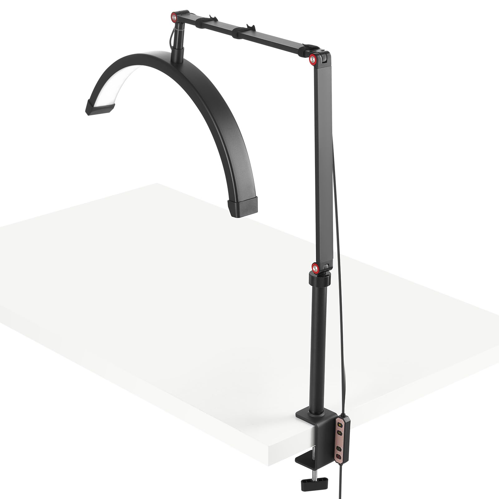 VEVOR Lampe d’Esthéticienne Demi-lune de Table, Lampe LED Arc pour Manucure Extension de Cils 20 W, Luminosité et Température de Couleur Réglables, avec Support de Téléphone, pour Beauté, Sourcils