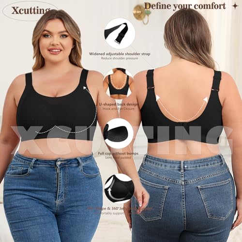 Image of Xcutting Lace Women's Seamless No Underwire Bra Soft Wireless Comfort Bralettes Full Coverage Bralette Everyday T-Shirt Bra