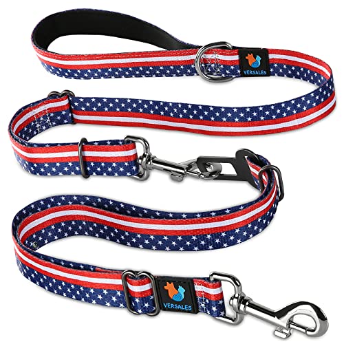 VERSALES Dog Leash, 6 FT Dog Leash for Large Dogs Heavy Duty Dog Leashes for Medium and Small Dogs, Reflective Bungee Dog Leash for Dog Training, Nylon Dog Leash and Seatbelt Set(American Flag)