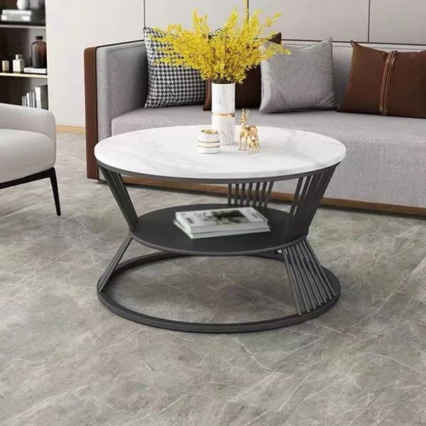 Image of EDEUEQUE Modern Coffee Table Round Simple Tables with Storage Shelf with 1-Tier Storage Shelves, Metal Center Table Minimalist Cocktail Tea Table for Living Room, Office (Black White)