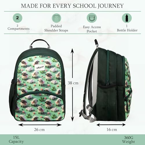 Image of F Gear Brio Kids Backpack|Water-Resistant Polyester|2 Spacious Compartments with Front Pocket & Bottle Holder Adjustable Shoulder Straps|Durable YKK Zippers