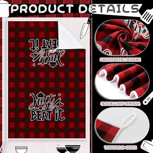 Image of Bencailor 6 Pcs Red Black Plaid Kitchen Towels Decorative Sets Dish Towels Absorbent Fast Drying Hand Tea Vintage Hanging Reusable Cleaning Dishcloths for Cooking Farmhouse Bathroom Accessory