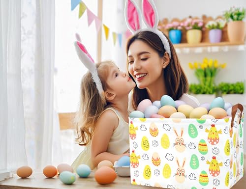 Image of Rectangle Empty Easter Baskets Boy Large Toy Storage Bin Girls collapsible Hamper Waterproof Canvas Box Kid Gifts Spring Decor( Glasses Rabbit Egg )