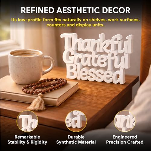 Image of Mad Masters Thankful Grateful Blessed Inspirational Desk Decor - Aesthetic Table, Shelf & Wall Showpiece for Home Office, Business. Vastu Friendly Gifting, Classic White (20.3 x 12.5 x 2.5 cm)
