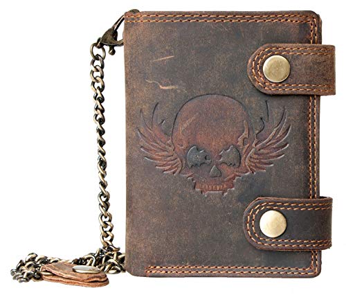 FLW-Wild Strong Genuine Leather Biker's Wallet with a Skull with Chain - RFID