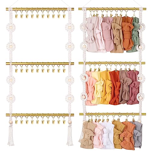 Image of POVETIRE Baby Headband Holder, Hair Bows and Accessories Storage Organizer, Wall Hanging Decor for Nursery Toddler Girls Room (Beige-3)