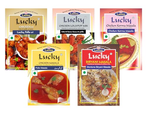 Lucky Masale Party Pack (Paquete de fiesta)1 (pollo 65, piruleta de pollo, pollo Masala, pollo Korma, cordero Biryani Masala)