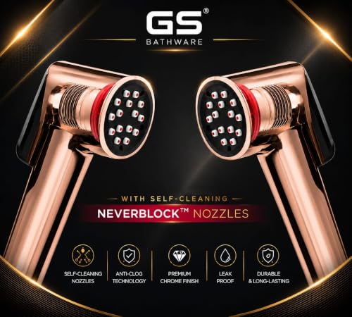 Image of Premium Plus Rose Gold Health Faucet Complete Set | High Pressure Jet Spray for Toilet | 1 Meter Hose Pipe & Wall Hook | Self Cleaning Faucet | Rose Gold Finish