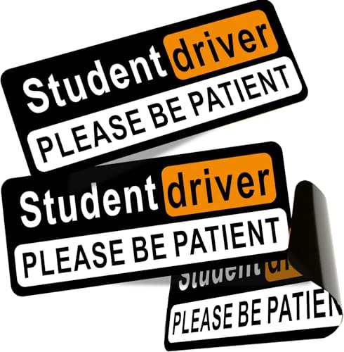 Image of Student Driver Please Be Patient Car Magnet, Black Personality Modeling , Patient With Reflective Magnetic Bumper Sticker Set Detachable, Novice Safety Signs.Set of 3