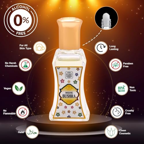 Image of NASEEM Perfume Roll On Bushra Eau De Parfum for Men & Women - 24 ml | Long Lasting Fragrance with Fresh Fruity Scent of Patchouli, Lemon, and Sandalwood | Ideal Travel Perfume for All Skin Types