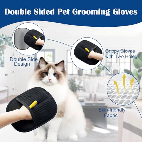 Image of 2-Pack Pet Hair Removal Glove, Washable Pet Grooming Gloves, Reusable Double Sided Electrostatic Pet Hair Remover, for Clothing, Couch, Furniture, Car Seat