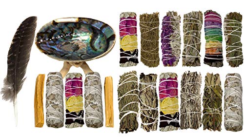 Sage Incense Sticks for Cleansing - White Sage Smudge Sticks for Cleansing - Smudging Kit - Palo Santo Sticks - Abalone Shell for Smudging - Smudging Feather - Sage for Cleansing Negative Energy